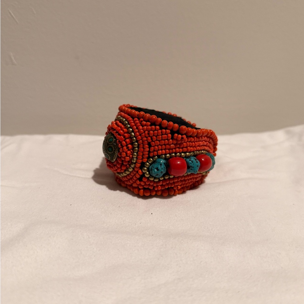 Handcrafted Orange Beaded Bracelet - Picture 5 of 6